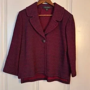 St. John wool silk blend tweed boucle blazer cardigan jacket single button SZ 12